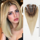 Human Hair Toppers Ombre Light Brown Blonde Middle Part Human Hair Women with Thinning Hair Clip in Toppers