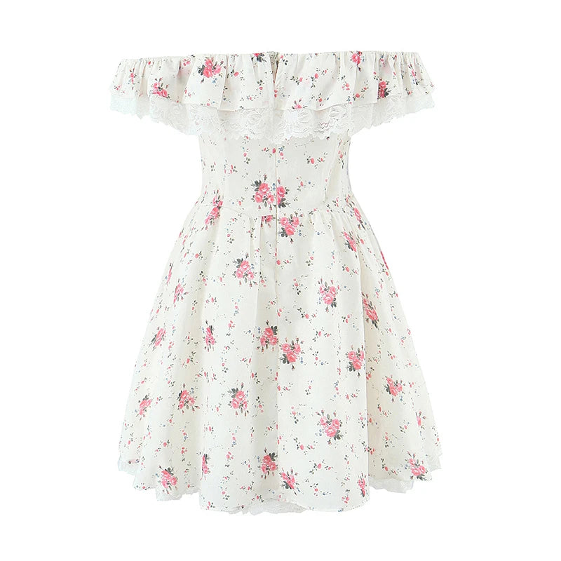 Summer Women Floral Off Shoulder Dresses  Elegant  A-line Party Mini Dress