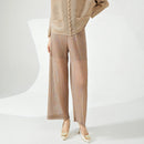 Pleated Stamp Translucent Straight Wide Leg Pants Women Summer Causal Pants