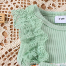 Summer Newborn Baby Girl Outfit Sleeveless Flower Lace Patchwork Bodysuit Dress Bowknot Hairband Clothes