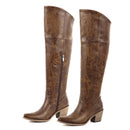 Winter Women Knee High Boots Pointed Toe Pull On Embroidered Thick Heels Boots Zipper