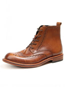 Handmade Vintage Carving High Top Brogue Shoes Men Genuine Leather Boots Casual Men Short Boots