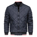 Autumn Winter Jacket Men Stand Collar Red Stripe Sleeve Zipper Casual Cotton Padded Coats