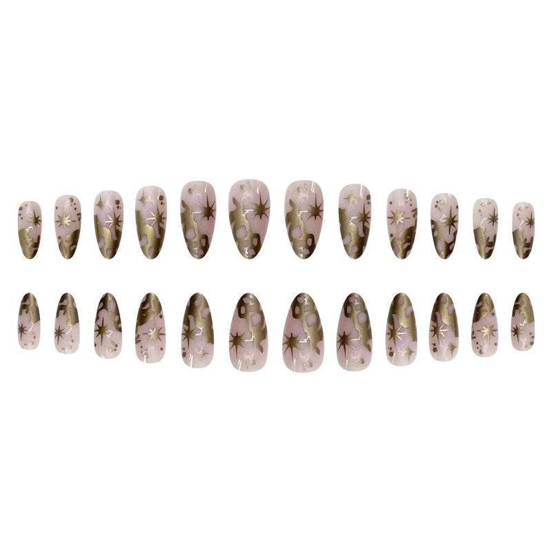 24pcs Gold Baroque False Nails Patch French Gold Star Nail Almond Wearable Girl Press on nail Tips Manicure Sets