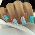 24Pcs Love Rainbow Press on Nails False Nails Shining Summer Nail Art Medium Square Nails Cute Natural Sweet Nail