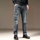 Jeans for Men Straight Pants with Pockets Trousers Cargo Regular Stacked Trend