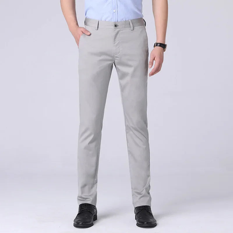 Summer Men's Casual Trousers Size Thin Pants for Male Straight Tube Slim Fit Solid Color Trouser