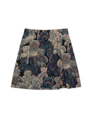 Women Bear Pattern Skirts High Waist A-Line Jacquard Cartoon Streetwear Trendy Female Skirt
