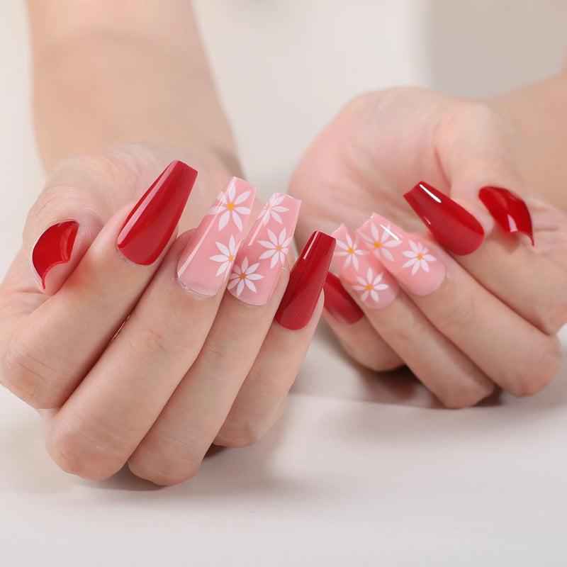 Nails Ballet False nails Pink flower UV gel Naturally decorated nails