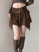 Preppy Velvet Solid Skirt Casual Slim Low-Waisted Mini Skirts Women Summer