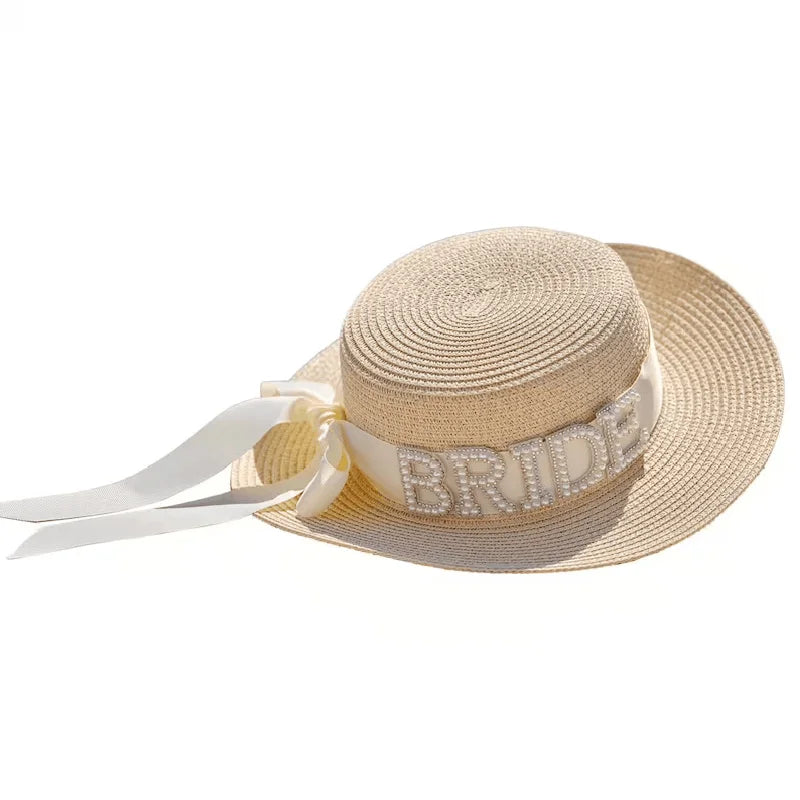 Pearl Bride sun Hat summer beach pool Wedding engagement Party Bridal Shower decoration gift
