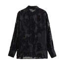 Shirt Women Semi Sheer Chiffon Blouse Female Button Up Elegant Chic Woman Shirts Autumn Long Sleeve Tops