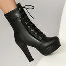 Women's Ankle Boots Platform Black Short Boot High Heels Lace-up Party Footwear Shoes
