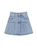 Women Punk Denim Mini Pleated Skirt Ladies Summer Vintage High Waist Ruffles Jean Skirts