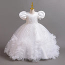 Girls Pearl Puff Sleeve Princess Dress 4-12 Years Old Embroidered Puff Skirt Carnival Birthday Party Evening Dress