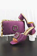 Mature Rhinestone Decoration Design Purple Color Simple Casual Sandal and Bag Set
