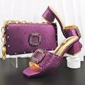 Mature Rhinestone Decoration Design Purple Color Simple Casual Sandal and Bag Set