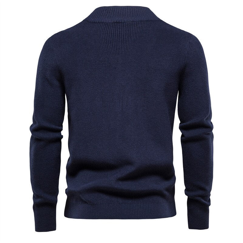 Men Casual Warm Sweater Jacket Solid Stand Collar Zipper Knitted Sweater Men