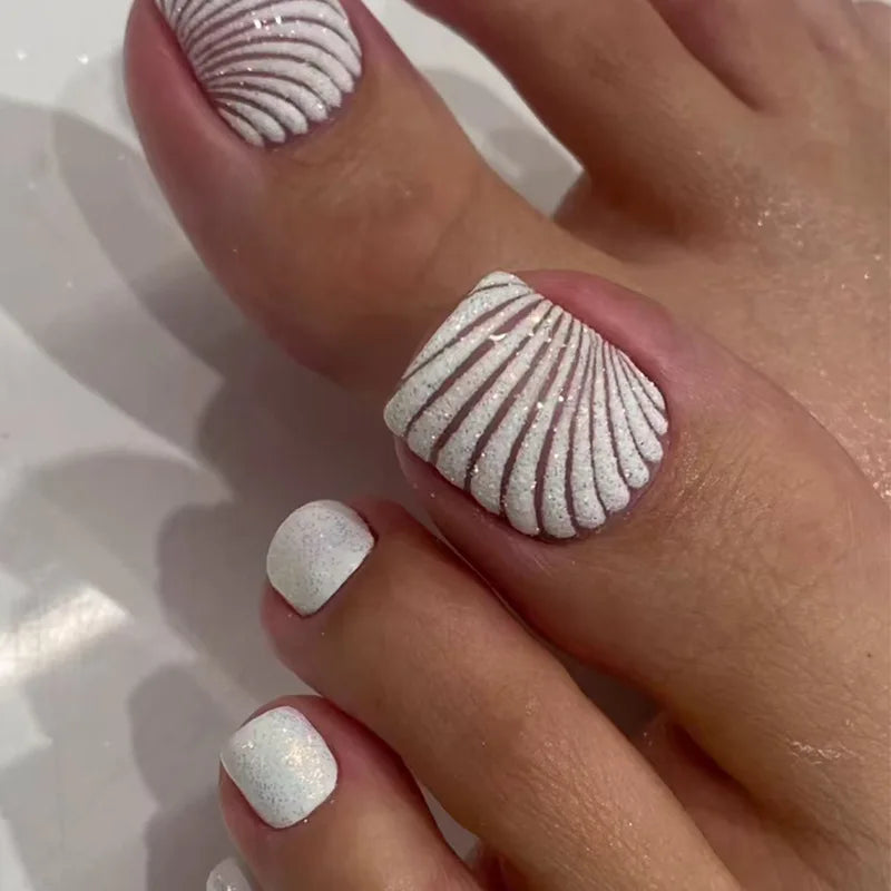 24pcs Toenails with Glitter Nails Women Wearable Full Cover Press on Toenails