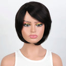Mannequin head with a black wig on a white background, Obroi