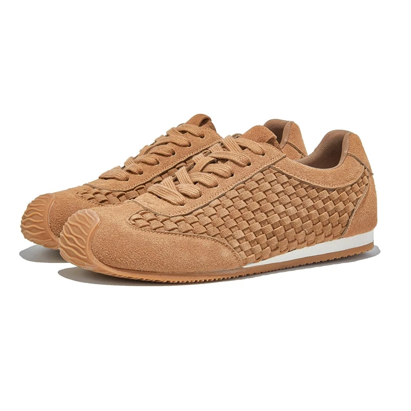 Women Sneakers Shoes Woven Non-slip Genuine Leather Sneakers For Women Breathable Casual Shoes Female