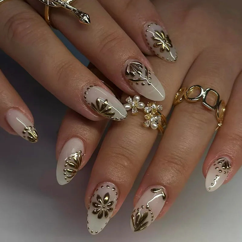 Press on Nails Almond Shape False Nails Woman Medium Short Nail Tips