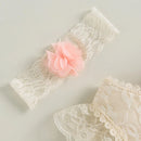 Infant Baby Girl Summer Clothes Set Lace Floral Sleeveless Strap Ruffled Romper Dress with Bow Headband Jumpsuit Outfit