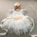 Elegant Princess Flower Girl Lace Tulle Dress with Feather Detail Belt Headband for Ages 3m to 6y Birthday Wedding Costume
