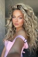 Kinky Curly Wig Glueless Lace Front Wig Ash Blonde Highlights Wig for Women Preplucked