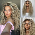 Kinky Curly Wig Glueless Lace Front Wig Ash Blonde Highlights Wig for Women Preplucked