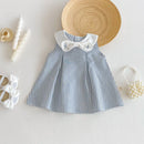 Girls' Striped Dress Summer Baby Bow Embroidered Vest Skirt Children's Doll Collar Skirt