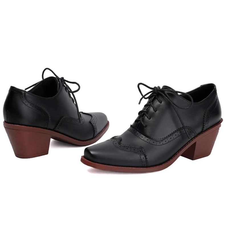 Loafers Shoes For Women Block Heels Lace-up Pumps Footwear Office Shoes Ladies
