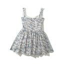 Floral Strapless Dress Women Autumn V Neck Lace Trim Waist Cinched Short Skirt