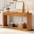 Wooden console table with decorative items in a room with a staircase, Obroi