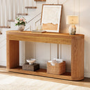 Wooden console table with decorative items in a room with a staircase, Obroi