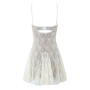 Women Spaghetti Straps Lace Dresses Black Beige Backless Hollow Out A-line Mini Dress Night Out Robe