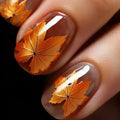 Fall Press on Nails Short Square Maple Leaf Nails Glossy Acrylic Nails Autumn Leaves Stick on Fingernails 24Pcs
