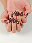 10pcs Handmade Brown Pink Polka Dot Press on Nails Almond Full Cover Wearable Reusable Sweet False Nails