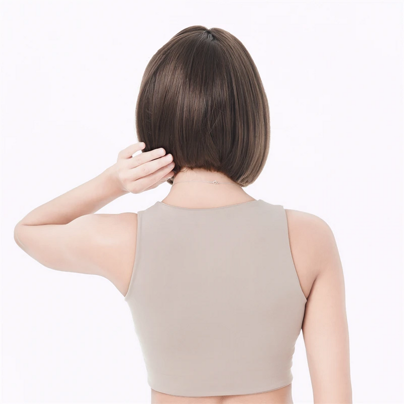 Bob Short Straight Brown Swept Bangs Full Synthetic Wig