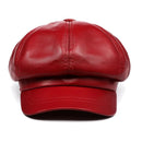 Woman Red Hat Real Leather Genuine Leather Baker Ladies Octagonal Eight-panel Cap