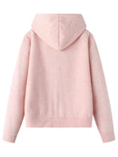 Hooded Plush Jacket Coat Spring Ladies Long Sleeves Vintage Women Chic Outwears