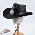 Vintage Leather Cowboy Hat Western Roll Brim Hat for Men