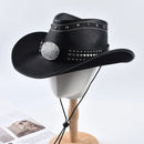 Vintage Leather Cowboy Hat Western Roll Brim Hat for Men