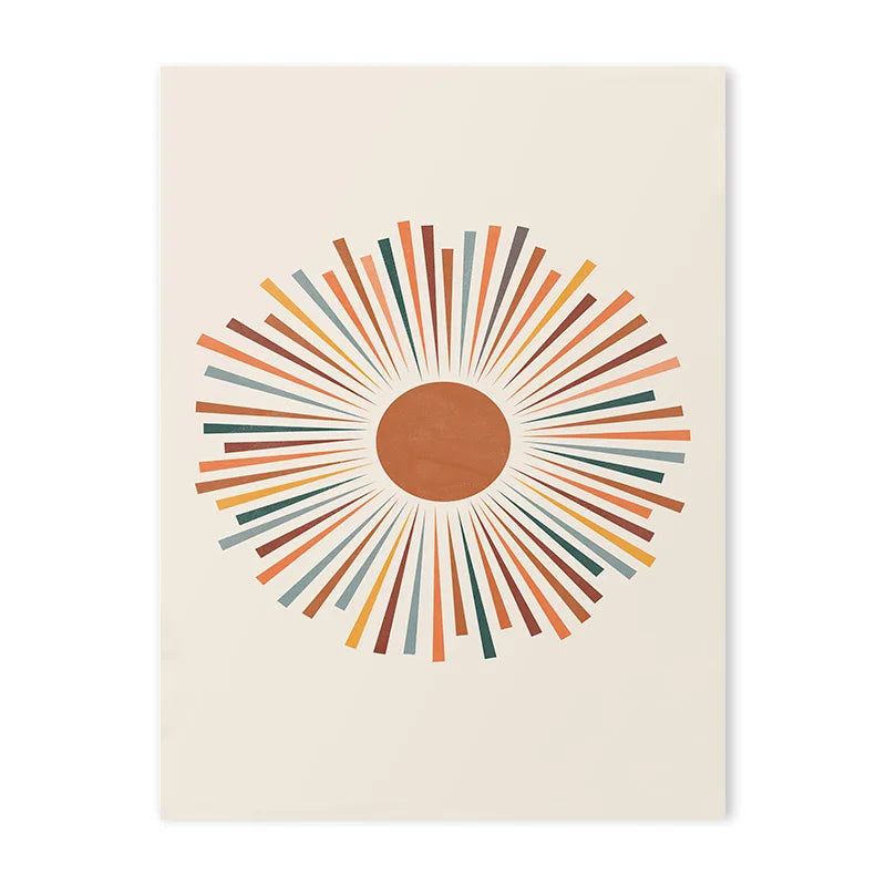 Minimalist Bohemian Poster Orange Palm Leaf Sun Mountain Wall Art
