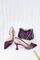 Shoes and bag Shiny full diamond bags and stiletto shoes pointed toe shoes