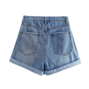 Denim Shorts Women Vintage High Waist Pockets Casual Summer Short Pants
