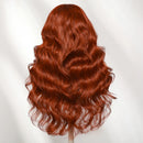 7x5 Lace Reddish Brown Loose Wave Human Hair Wig With Wispy Bangs Pull & Go Drawstring Glueless Wig
