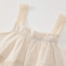 Girl's Summer Sleeveless Set Children's Sweet Style Lace Top Red Short Skirt Two Piece Set