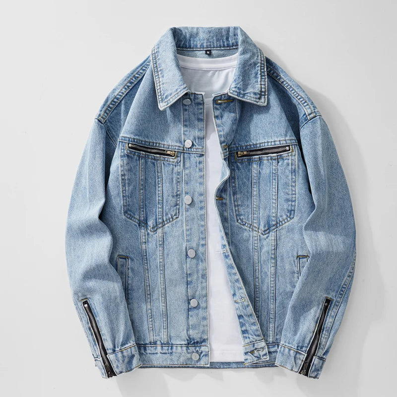 Light blue denim jacket on a white background, Obroi