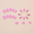 24pcs Strawberry False Nails Gradient Purple Fake Nails Full Cover Wearable Ins Short Round Press on Nails for Girls